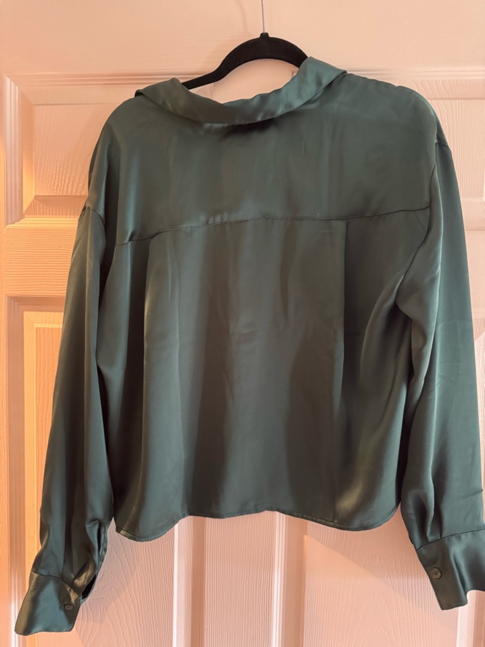 LOFT Deep Green Satin Button-Up Blouse - Picture 7 of 9